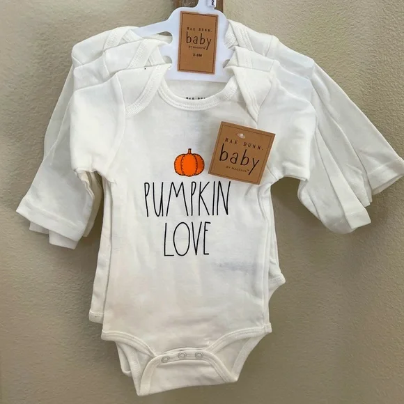 Rae Dunn Baby Bodysuit SET 3 - Pumpkin Love/Hello Fall/Thankful Blessed designs - Picture 1 of 7